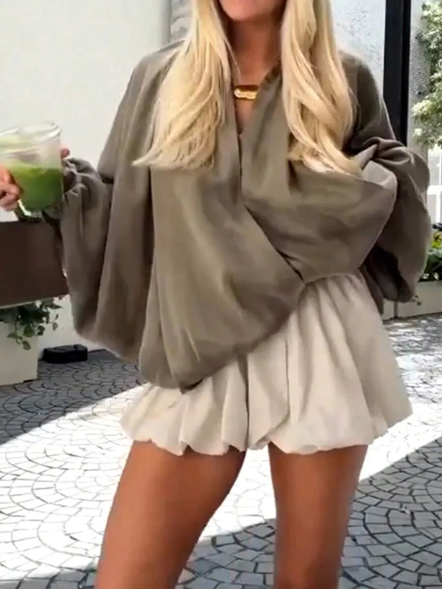SHEIN جاكيت نسائي فضفاض بسحاب وأكمام خفاشية بلون موحد
