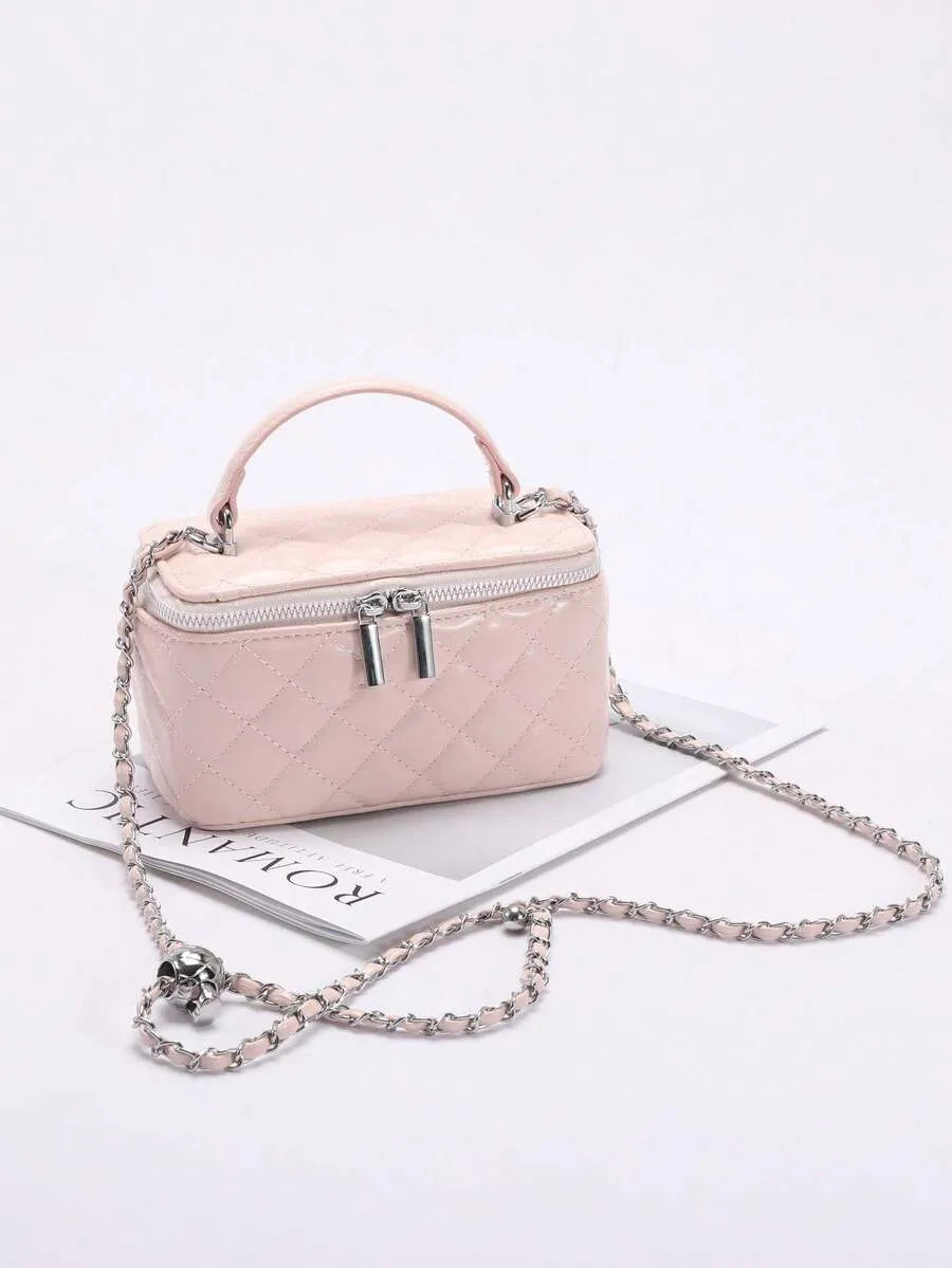 SHEIN حقيبة يد وكتف صغيرة مربعة وردية بنمط الماس
