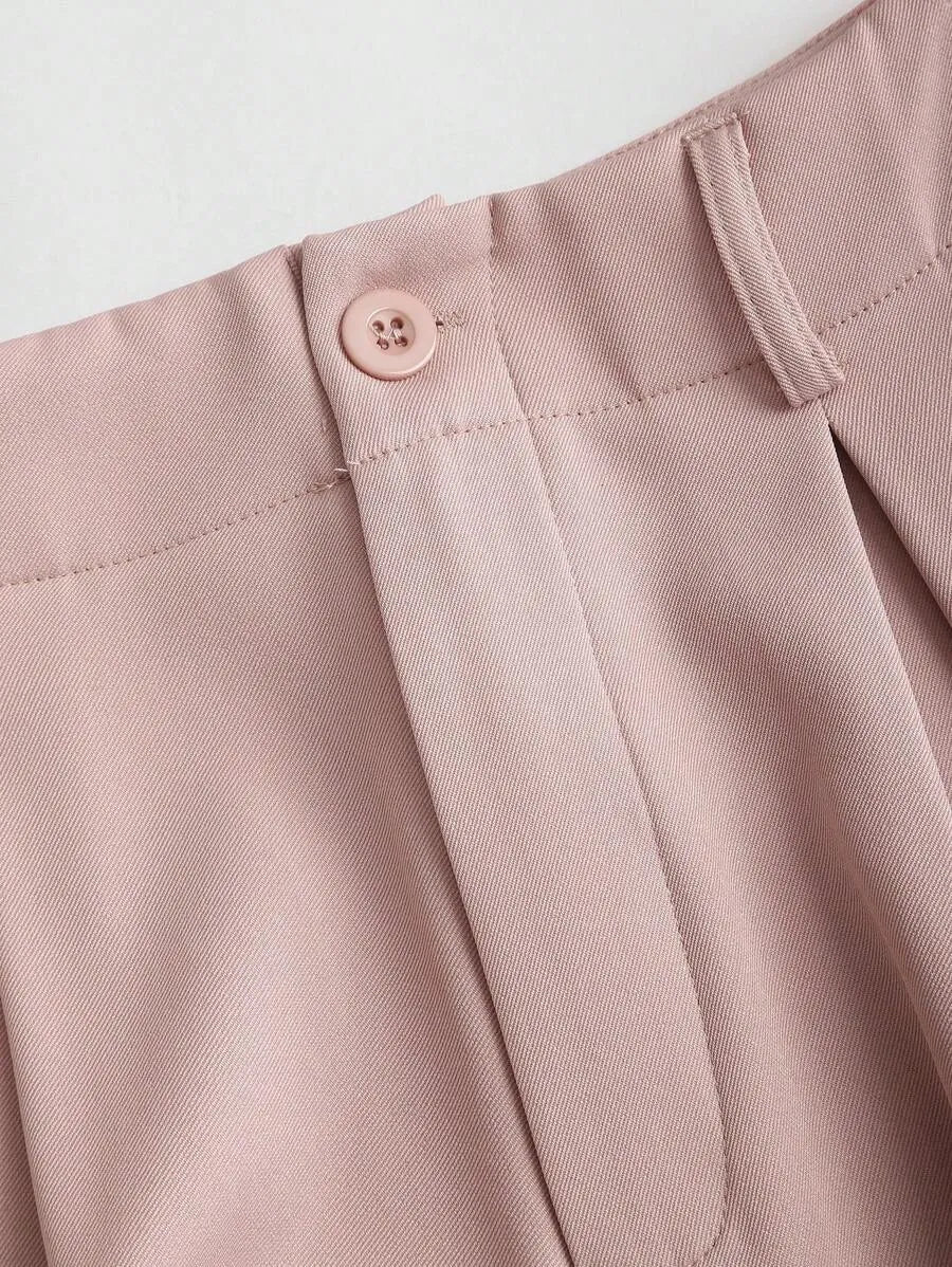 SHEIN Sweetra بنطال نسائي واسع مطوي بلون وردي