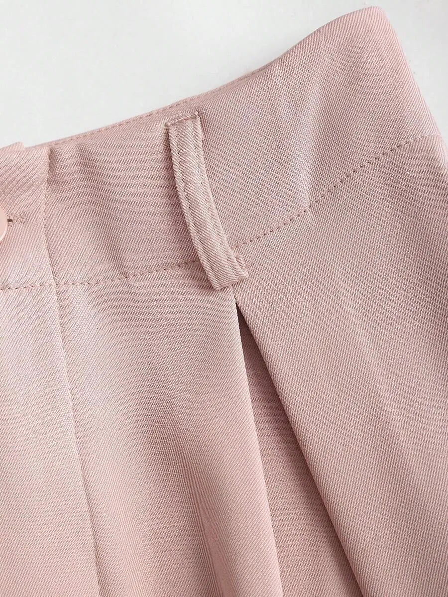 SHEIN Sweetra بنطال نسائي واسع مطوي بلون وردي