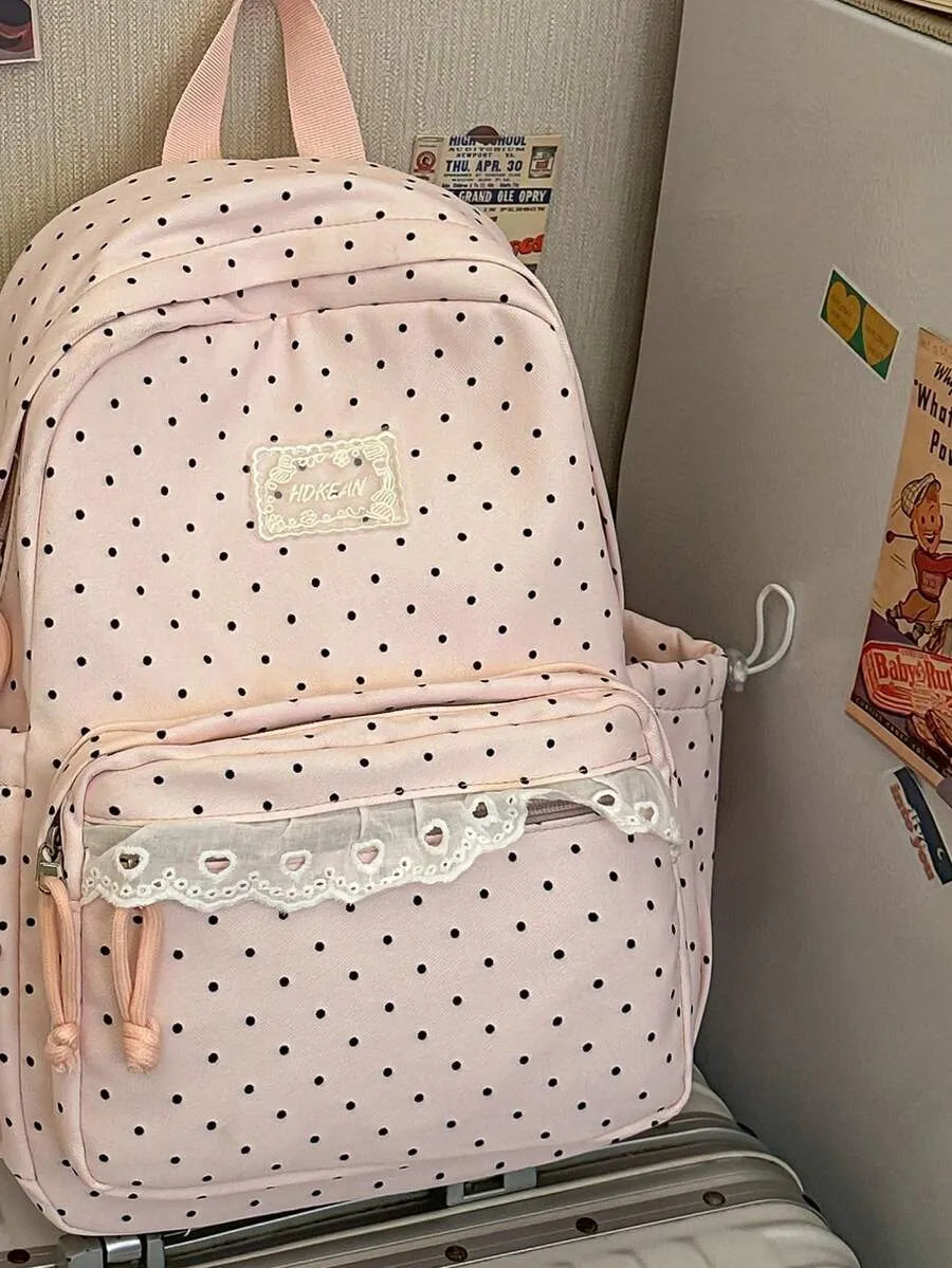SHEIN حقيبة ظهر مزينة بالدانتيل بسعة كبيرة وجيوب متعددة