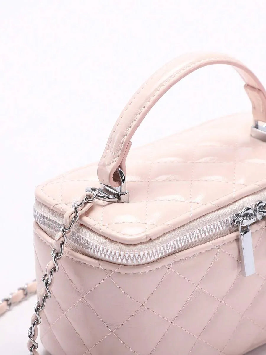 SHEIN حقيبة يد وكتف صغيرة مربعة وردية بنمط الماس