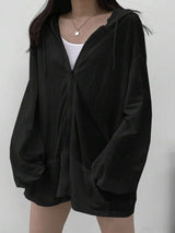 SHEIN DAZY كارديجان واسع بغطاء رأس وطباعة خلفية