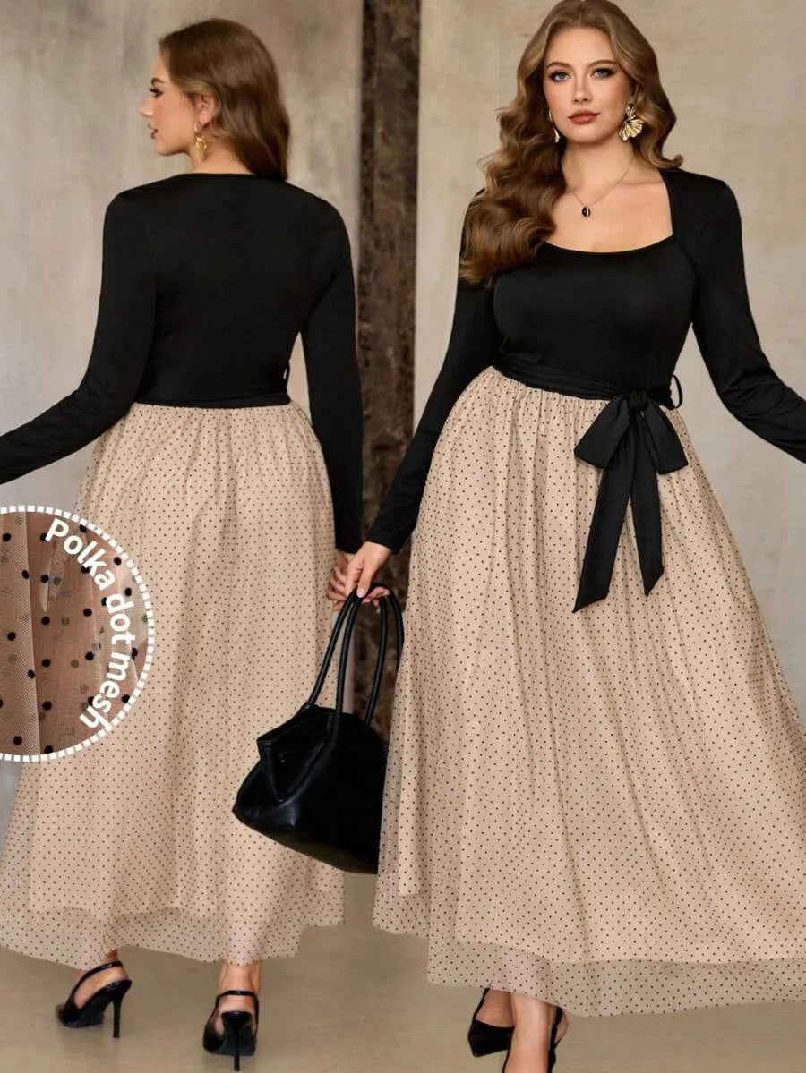 SHEIN Roveilla فستان كارديجان محبوك برباط خصر وياقة مربعة بلون بني