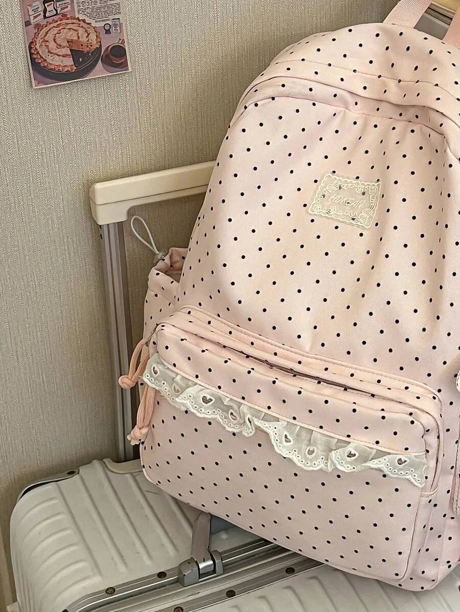 SHEIN حقيبة ظهر مزينة بالدانتيل بسعة كبيرة وجيوب متعددة