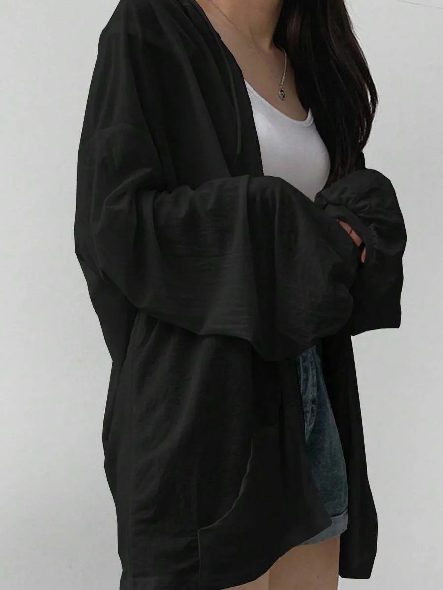 SHEIN DAZY كارديجان واسع بغطاء رأس وطباعة خلفية