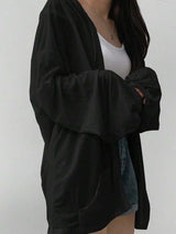 SHEIN DAZY كارديجان واسع بغطاء رأس وطباعة خلفية