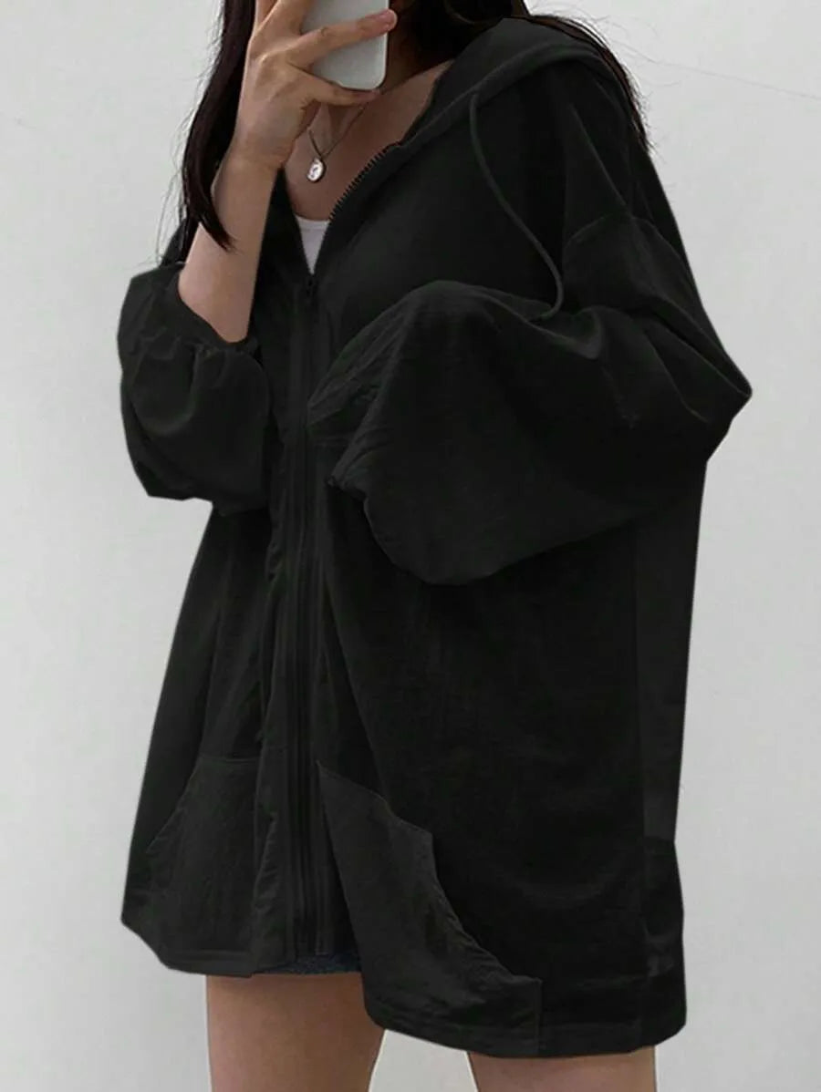 SHEIN DAZY كارديجان واسع بغطاء رأس وطباعة خلفية