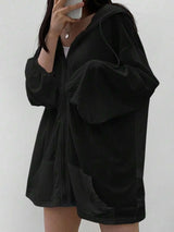 SHEIN DAZY كارديجان واسع بغطاء رأس وطباعة خلفية