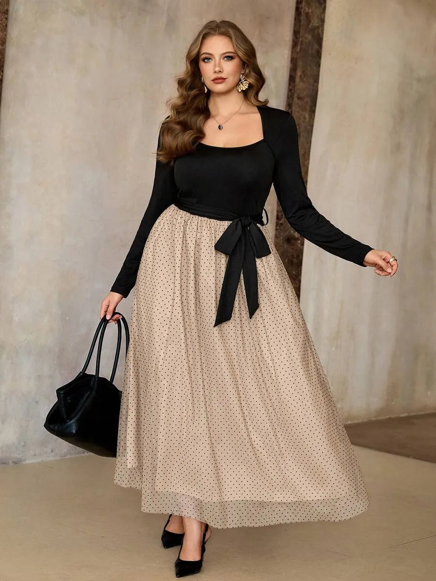 SHEIN Roveilla فستان كارديجان محبوك برباط خصر وياقة مربعة بلون بني