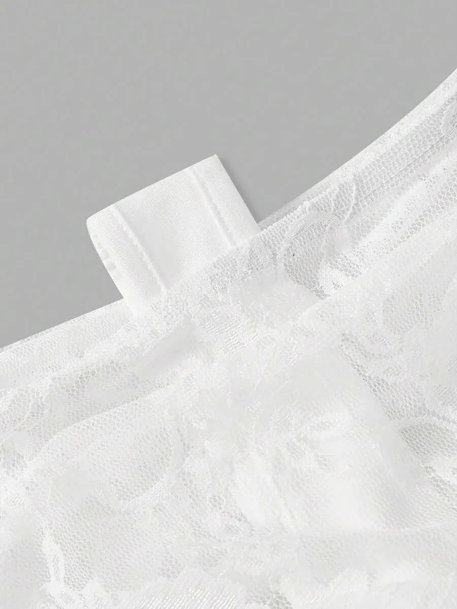 SHEIN MOD توب نسائي قصير بدانتيل وأكمام طويلة مكشوفة الكتفين وواسعة بلون أبيض