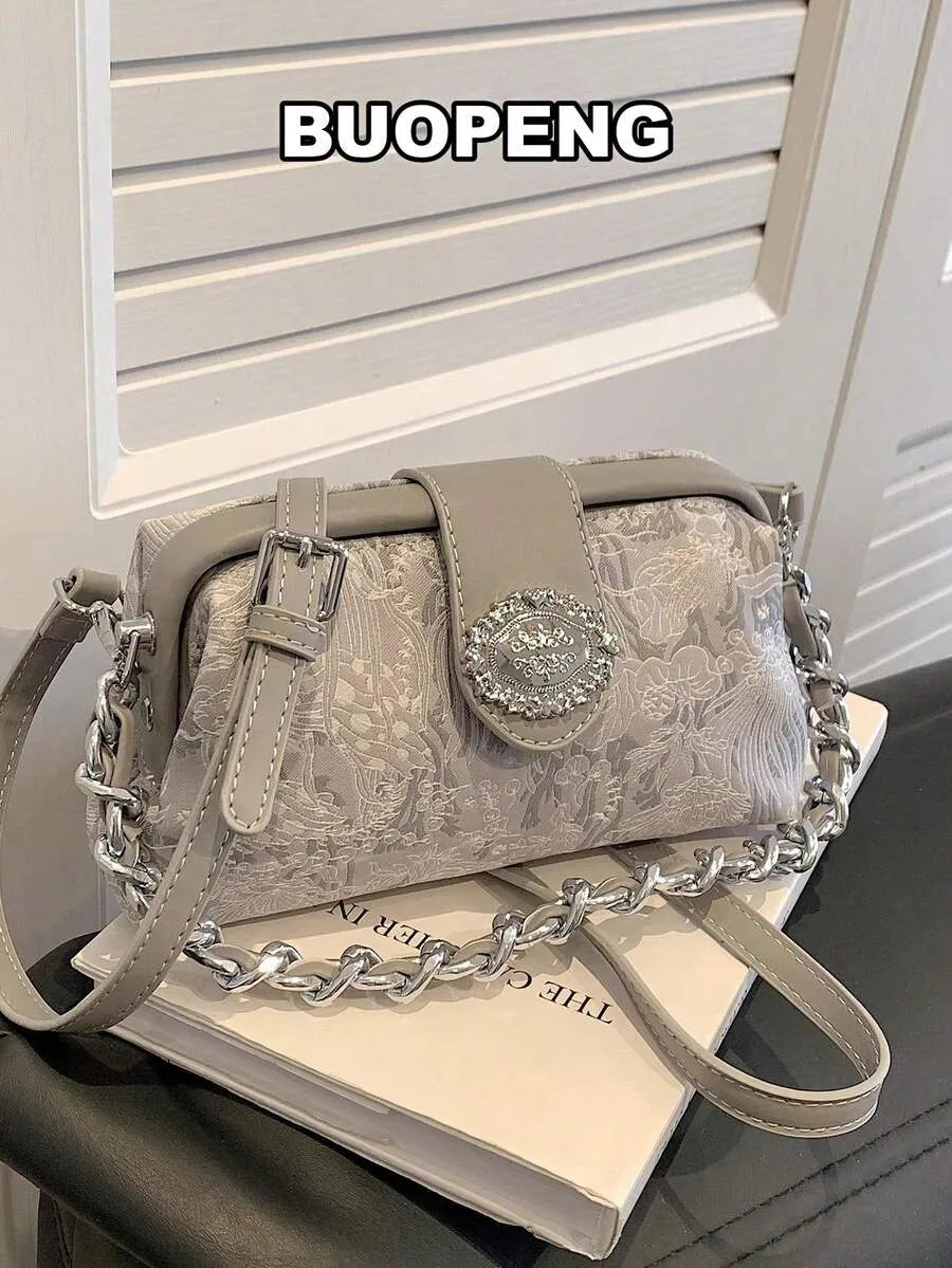 SHEIN حقيبة يد وكتف صغيرة بسحاب وسلسلة معدنية