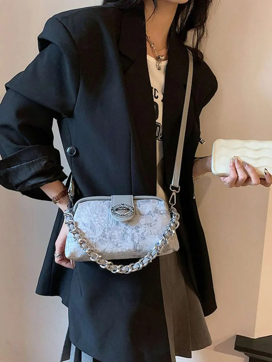 SHEIN حقيبة يد وكتف صغيرة بسحاب وسلسلة معدنية