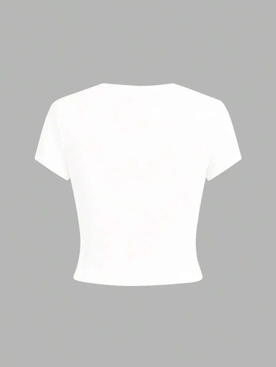 SHEIN EZwear مجموعة 4 قطع تي شيرت نسائي قصير بطبعة دب وسيارة أبيض وأسود