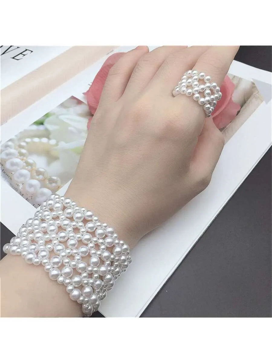 SHEIN طقم سوار وخاتم نسائي باللؤلؤ الصناعي