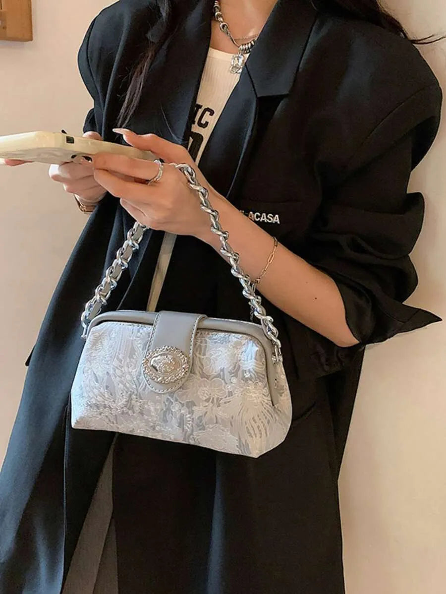 SHEIN حقيبة يد وكتف صغيرة بسحاب وسلسلة معدنية