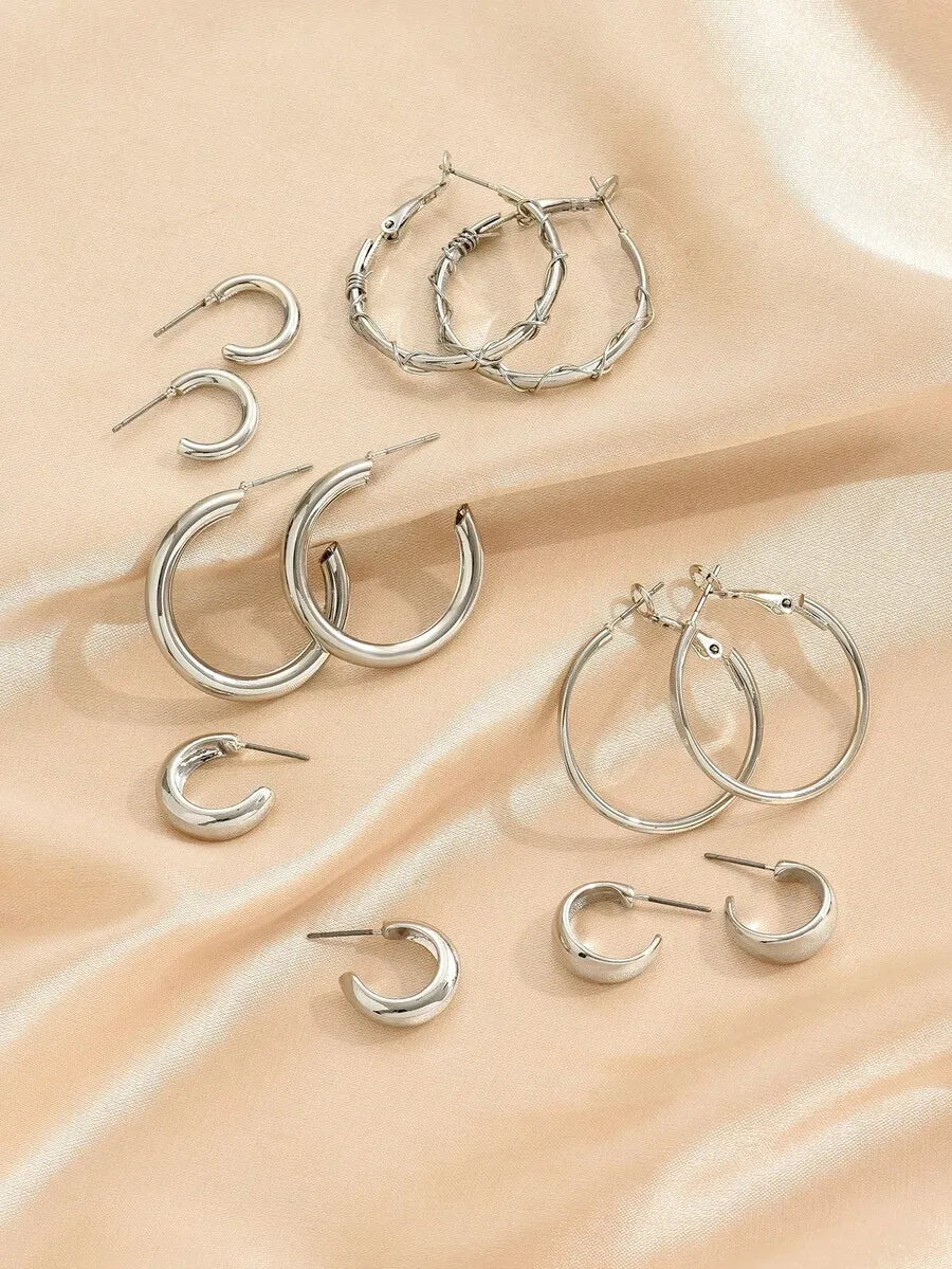 SHEIN أقراط نسائية 12 قطعة بتصميم هندسي بلون فضي
