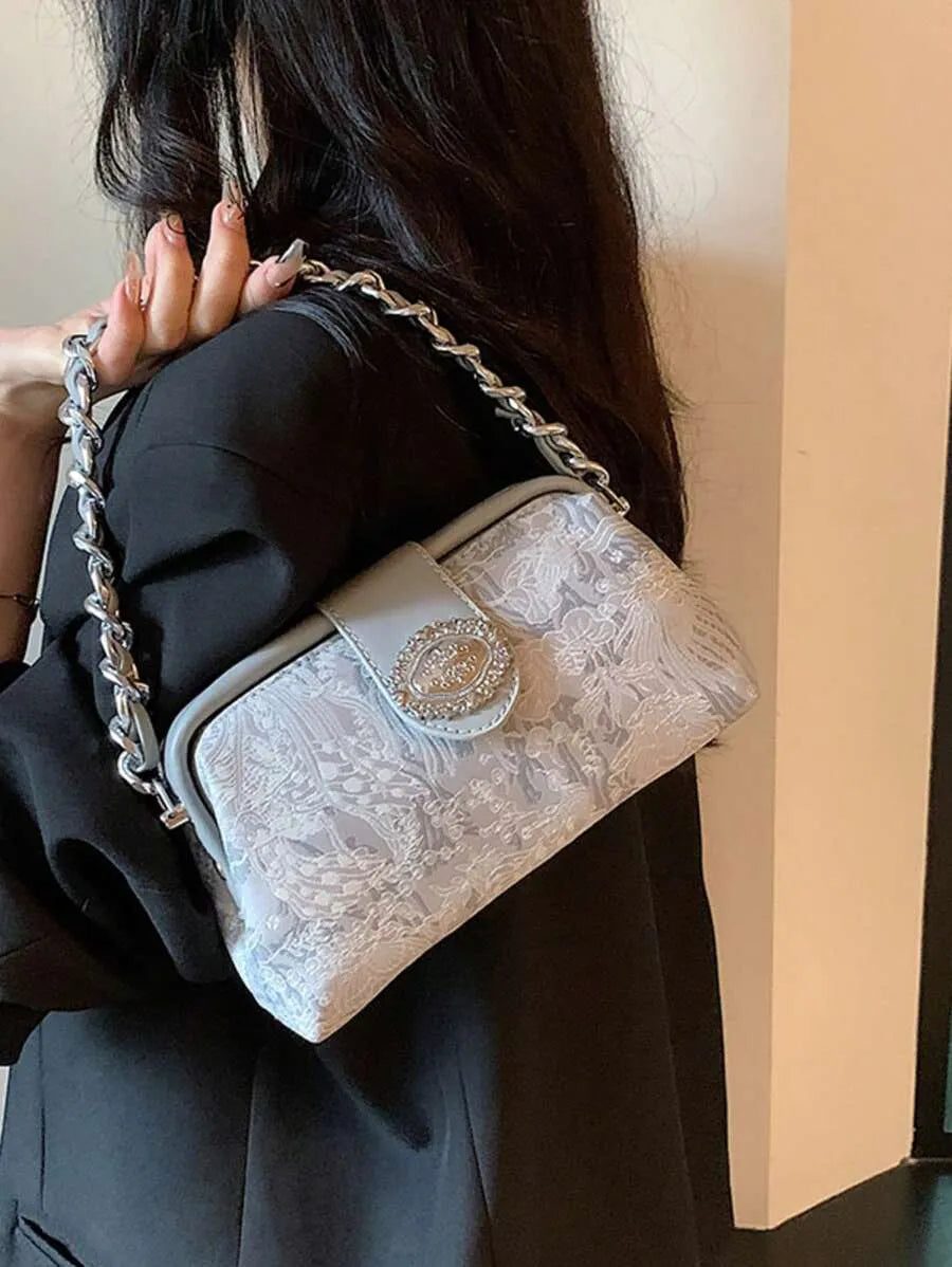SHEIN حقيبة يد وكتف صغيرة بسحاب وسلسلة معدنية