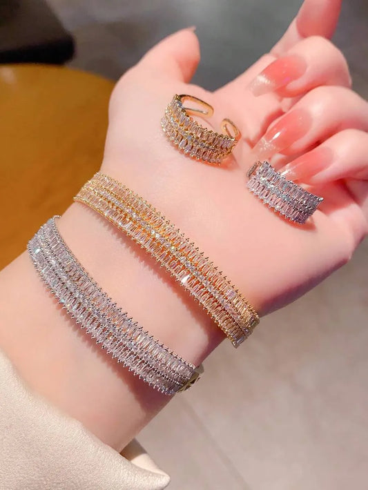 SHEIN طقم خاتم وسوار نجمة زركونيا تشيكية قطعتين