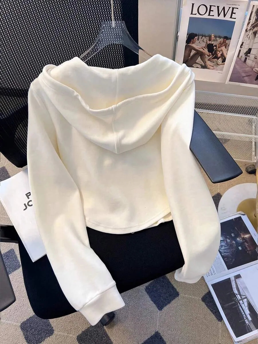 SHEIN Resyla معطف نسائي قصير بسحاب وغطاء للرأس وأكمام طويلة