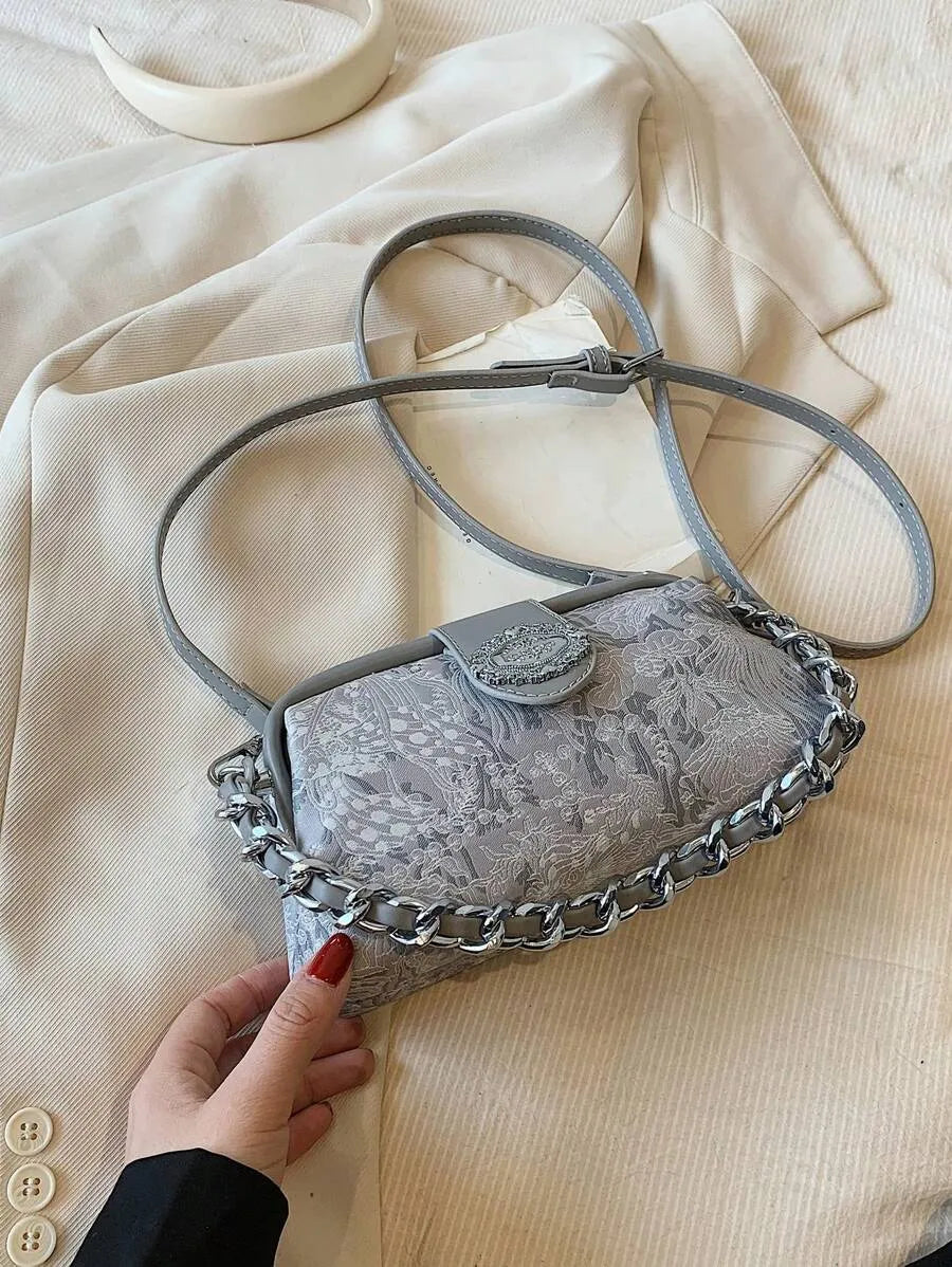 SHEIN حقيبة يد وكتف صغيرة بسحاب وسلسلة معدنية