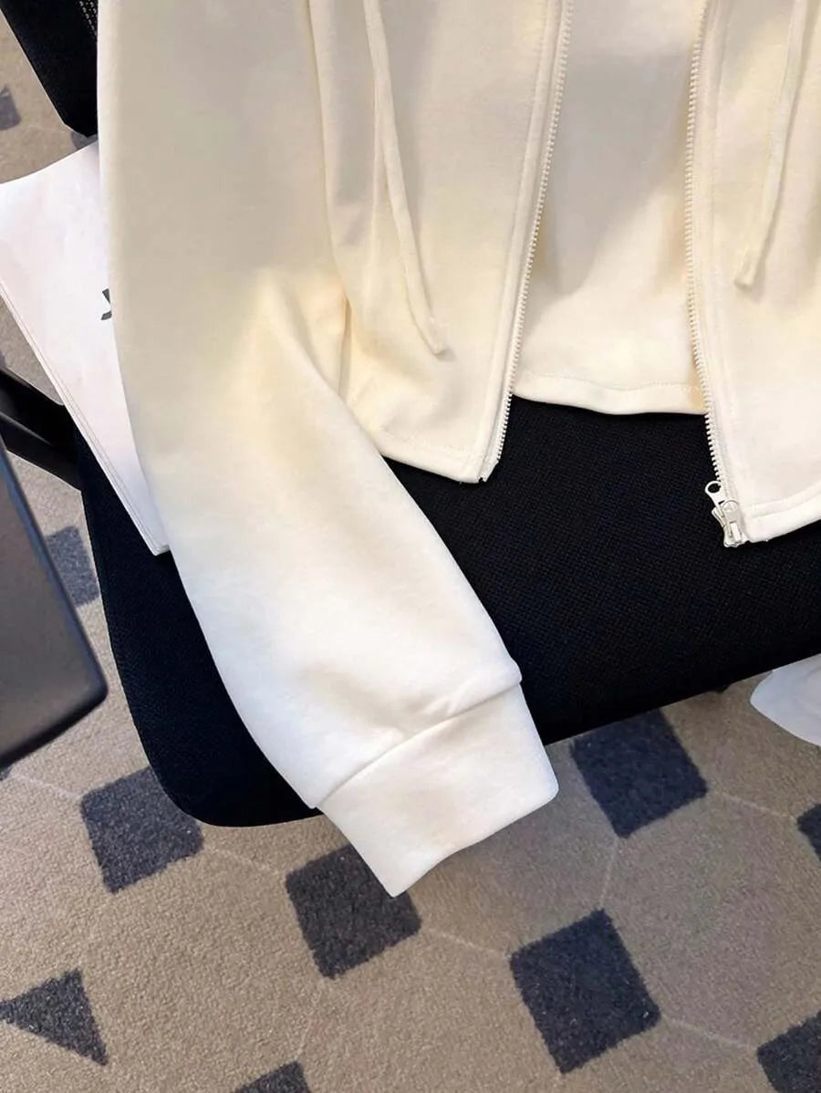 SHEIN Resyla معطف نسائي قصير بسحاب وغطاء للرأس وأكمام طويلة