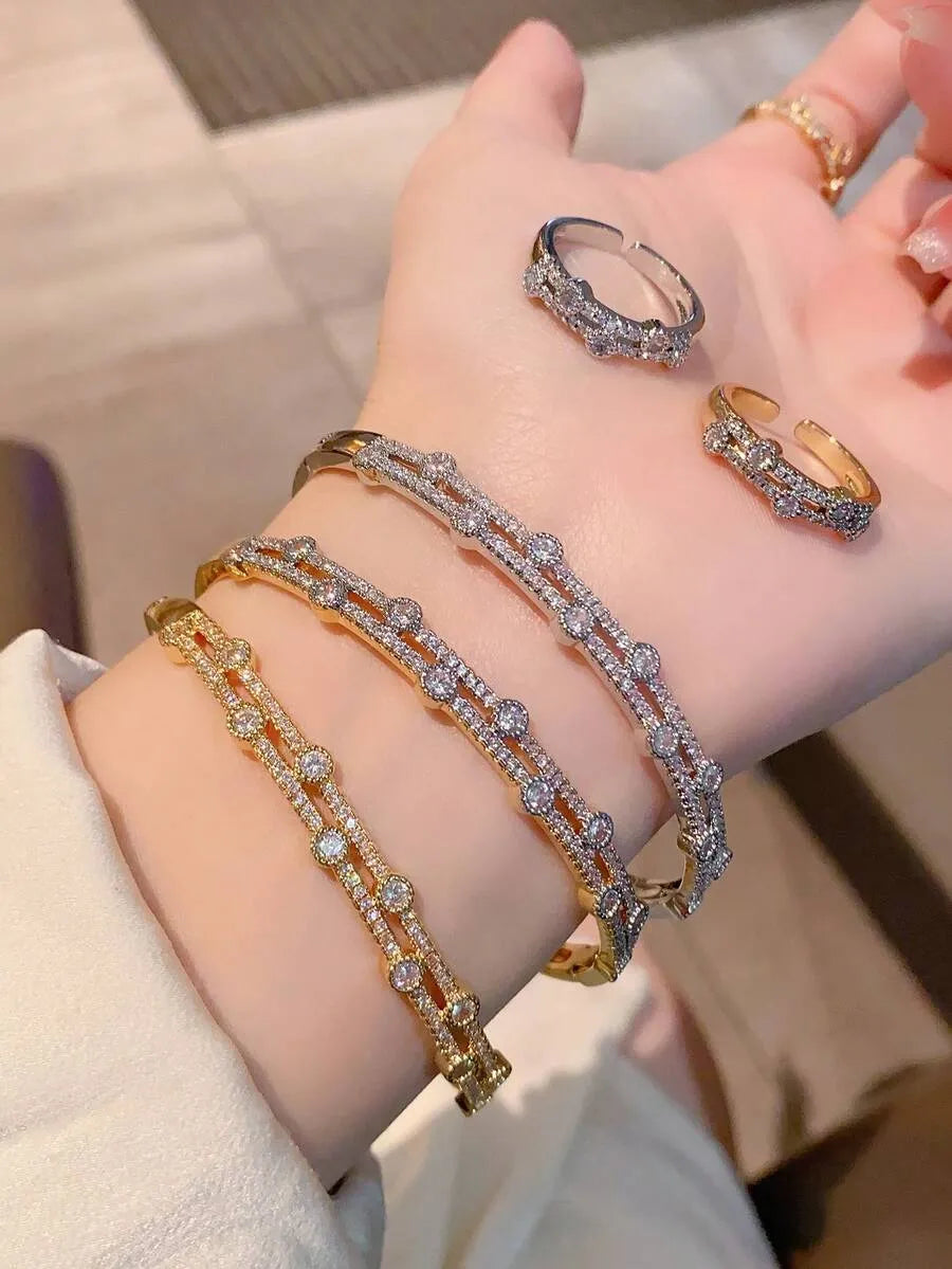SHEIN طقم خاتم وسوار نجمة زركونيا تشيكية قطعتين