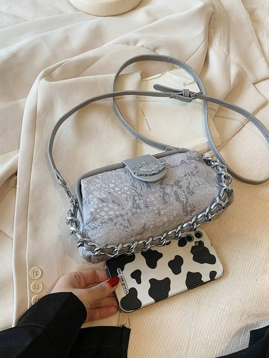 SHEIN حقيبة يد وكتف صغيرة بسحاب وسلسلة معدنية
