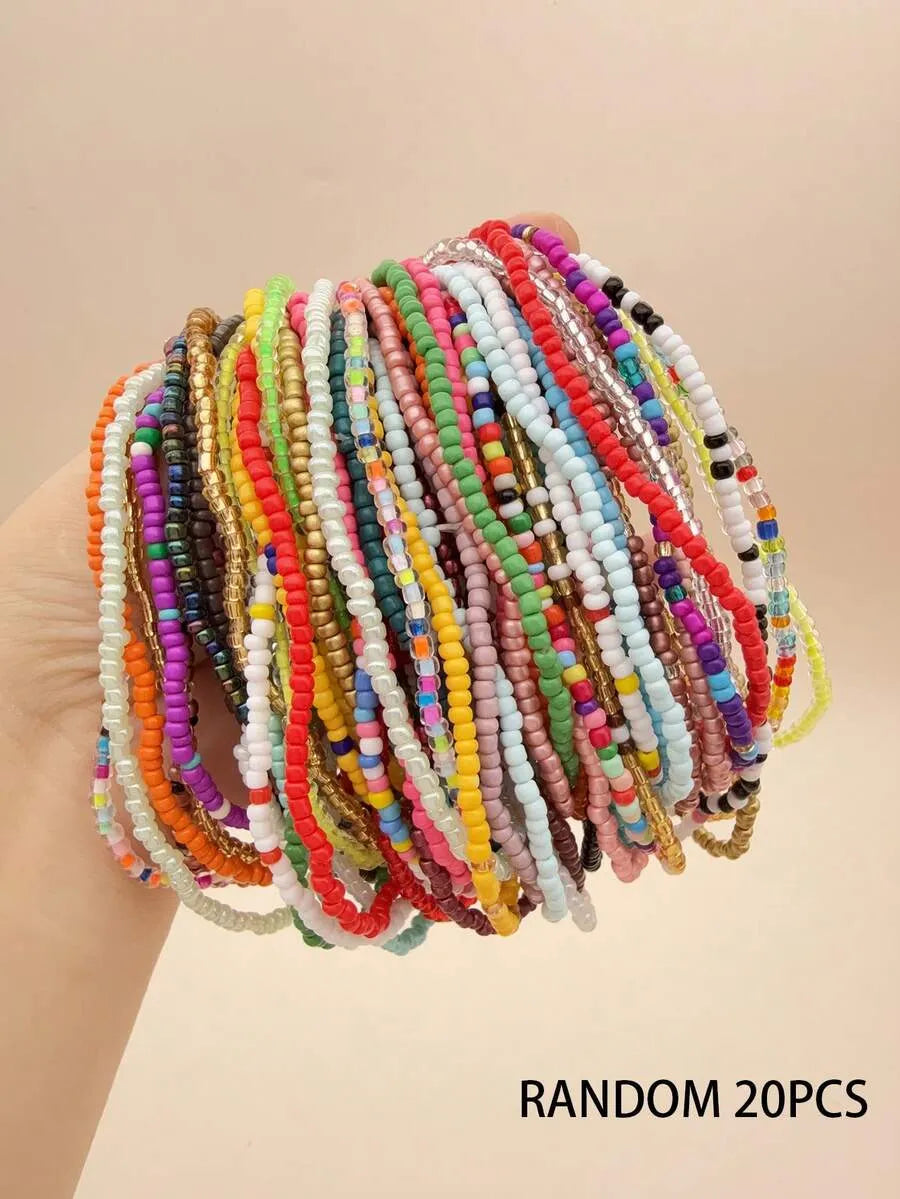 SHEIN مجموعة أساور كاحل بوهيمية صيفية مزينة بالخرز للنساء