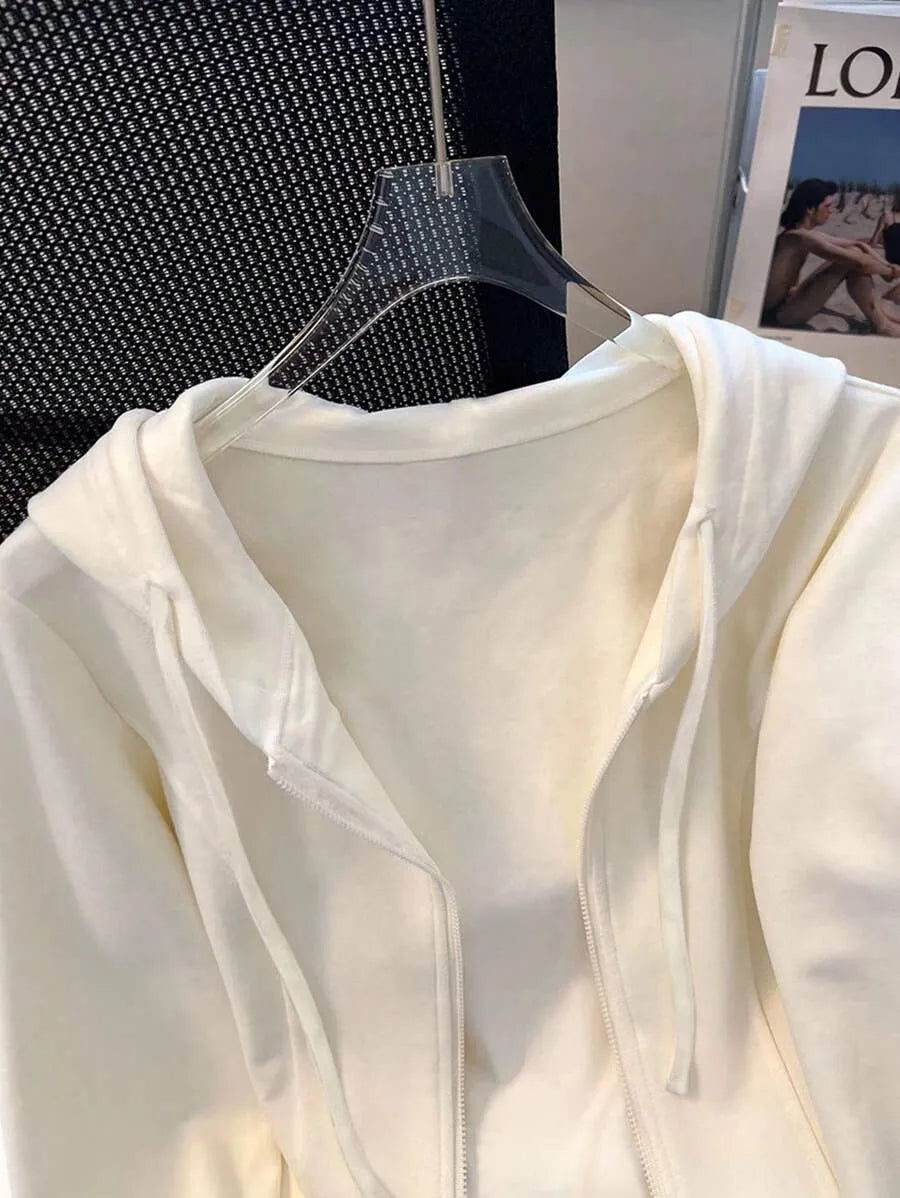 SHEIN Resyla معطف نسائي قصير بسحاب وغطاء للرأس وأكمام طويلة