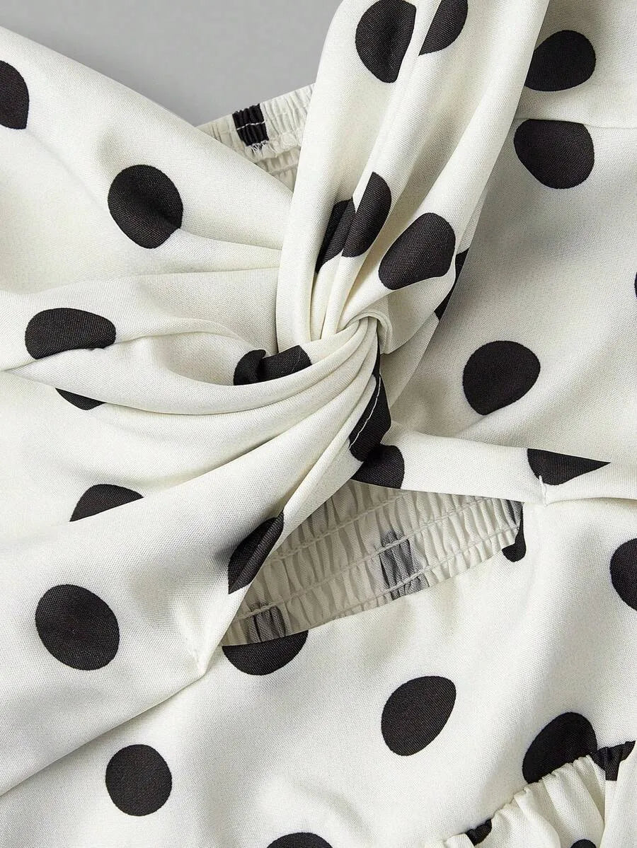 SHEIN MOD فستان نسائي ميدي بنقشة بولكا دوت بياقة بحمالات رفيعة وخصر عالٍ بلون أبيض وأسود