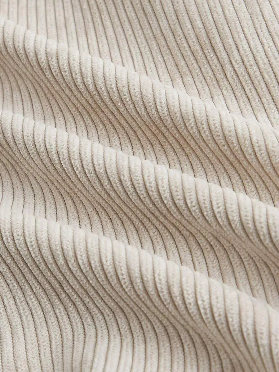 SHEIN MOD بنطلون نسائي كوردروي واسع بخصر عالٍ وأرجل واسعة بلون كاكي