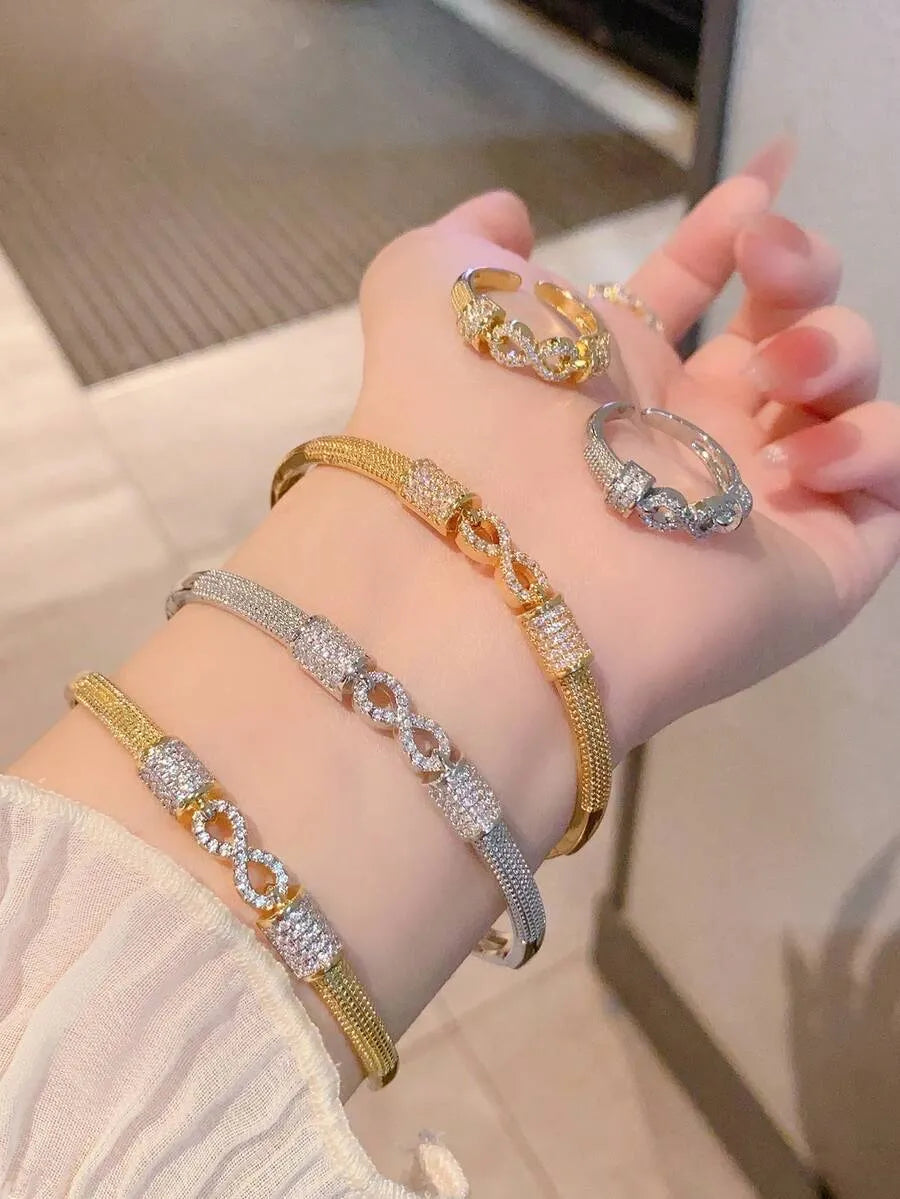SHEIN طقم خاتم وسوار نجمة زركونيا تشيكية قطعتين