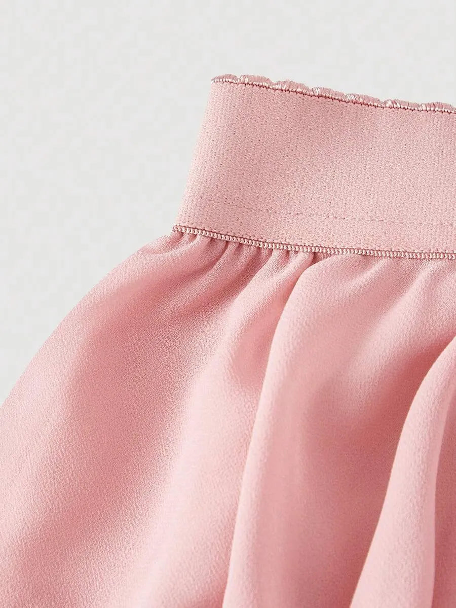 SHEIN MOD تنورة ماكسي نسائية من الشيفون والدانتيل بخصر عالٍ وطبقات بلون وردي