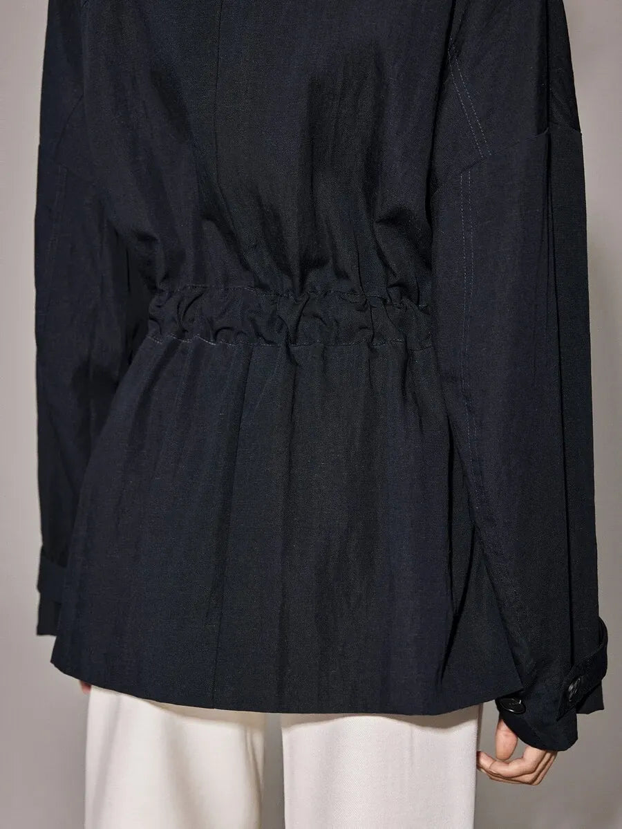 SHEIN Anewsta Essential معطف ترنش أسود بحزام وأكتاف منسدلة