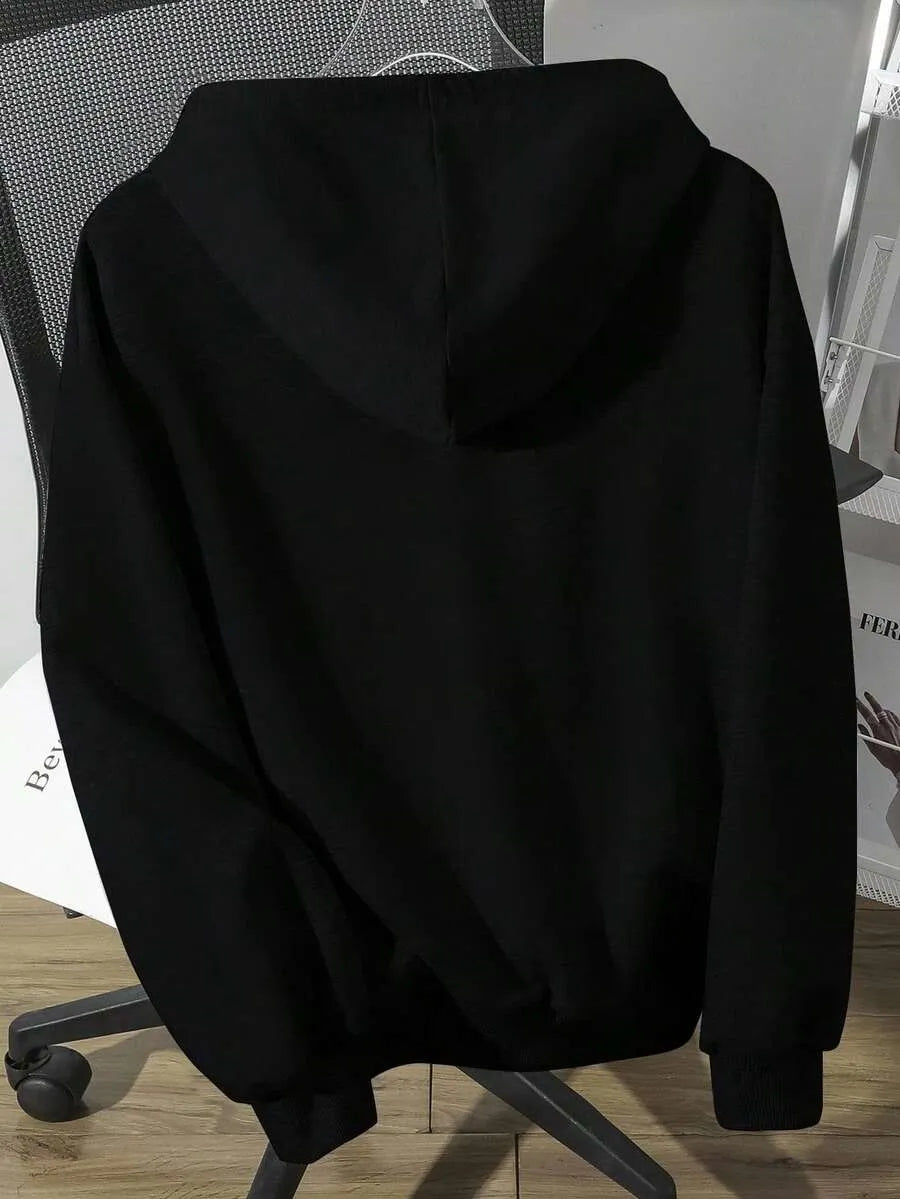 SHEIN EZwear هودي نسائي فضفاض بطبعة نمر بلون الأسود