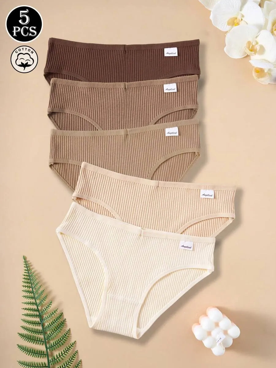 SHEIN سراويل داخلية نسائية من 5 قطع بخصر متوسط وطبعات مخططة متعدد الألوان