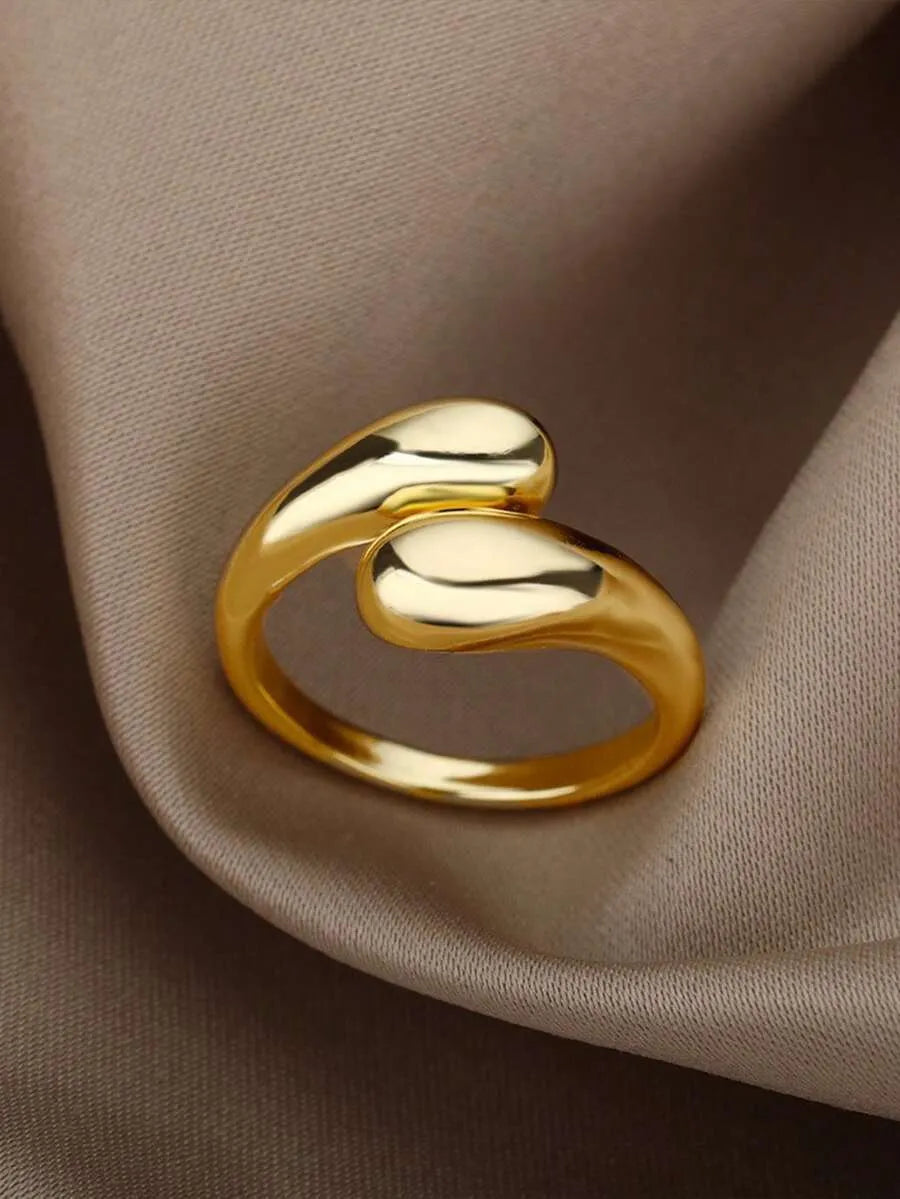 SHEIN خواتم للزوجين من الفولاذ المقاوم للصدأ بتصميم كرات مزدوجة بلون ذهبي