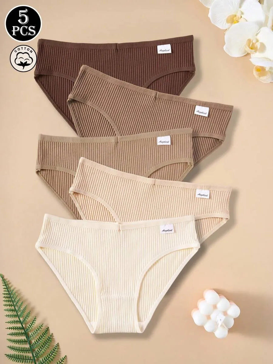 SHEIN سراويل داخلية نسائية من 5 قطع بخصر متوسط وطبعات مخططة متعدد الألوان