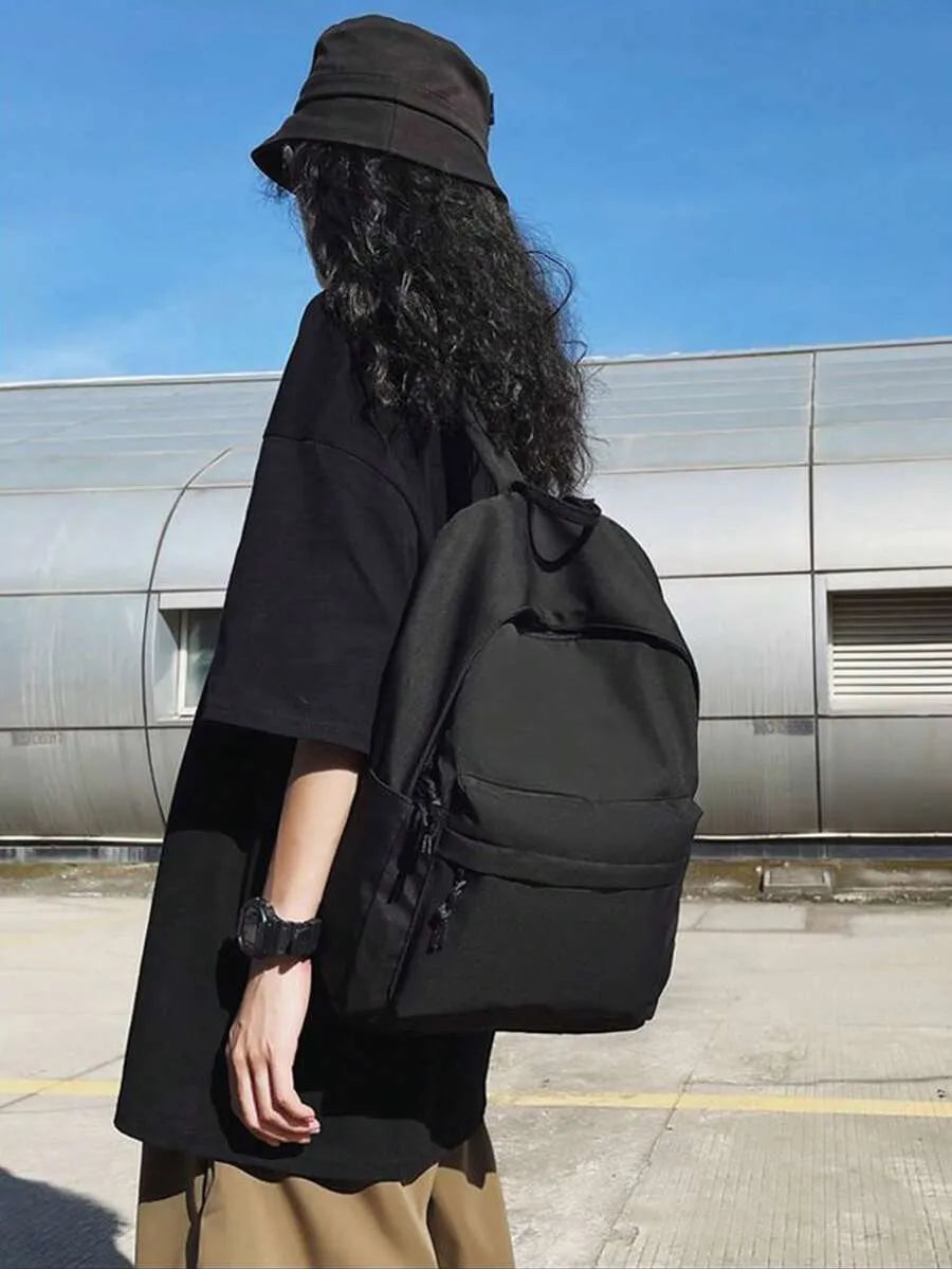 SHEIN حقيبة ظهر عصرية من النايلون بسعة كبيرة وجيوب متعددة