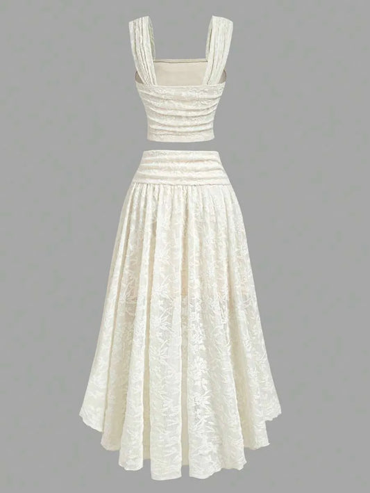 SHEIN MOD طقم كاميسول وتنورة بحافة غير متماثلة وتفاصيل دانتيل بلون مشمشي