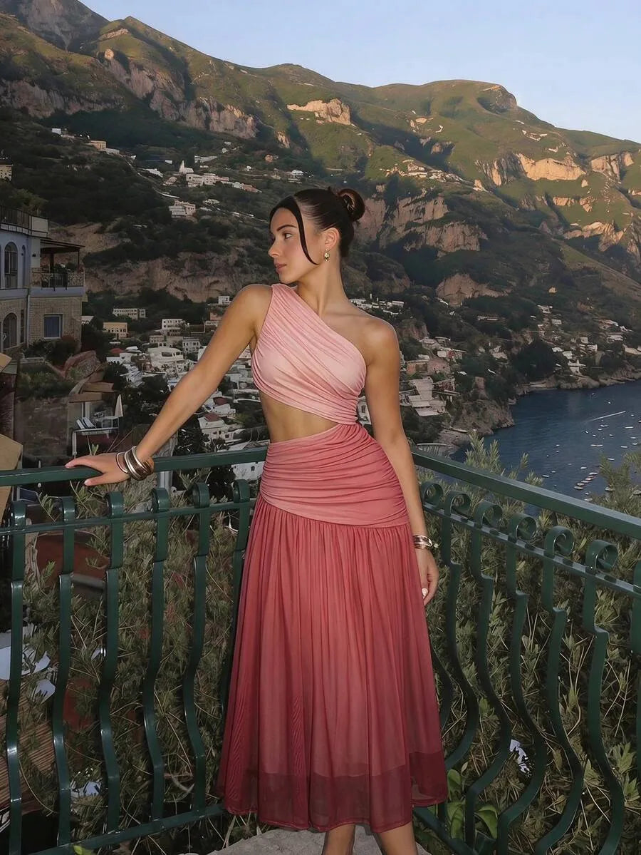 SHEIN MOD فستان نسائي طويل بدون أكمام بربطة كتف متعدد الألوان
