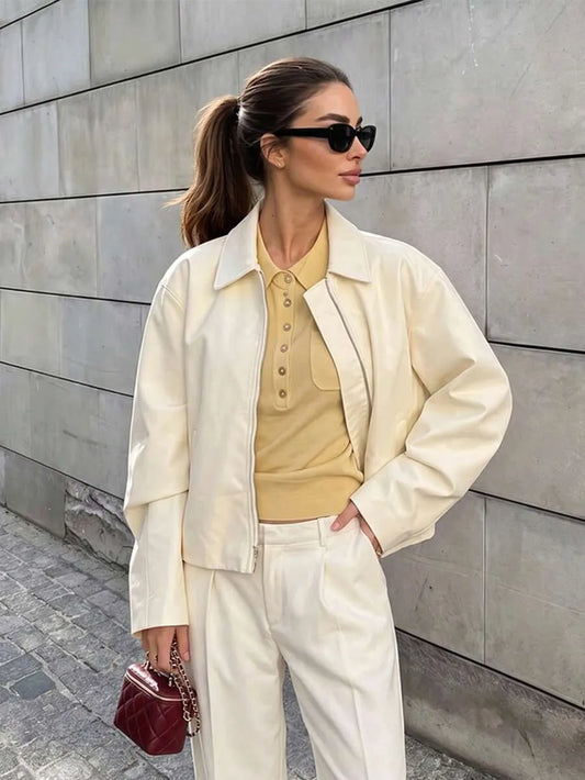 SHEIN جاكيت نسائي قصير مقاوم للرياح بأكمام طويلة وفضفاضة