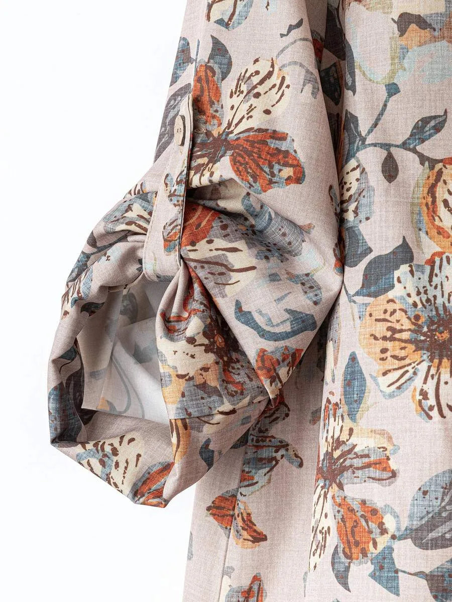 SHEIN Rusticease طقم نسائي قطعتين بلوزة بياقة بأزرار أمامية وبنطال واسع بلون بني فاتح