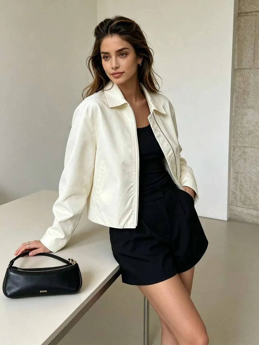 SHEIN جاكيت نسائي قصير مقاوم للرياح بأكمام طويلة وفضفاضة