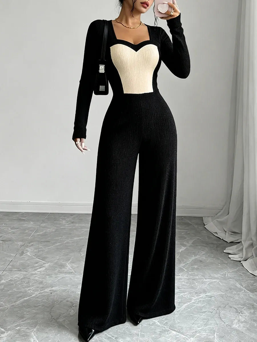 SHEIN Elenzga جمبسوت نسائي بخصر عالٍ أبيض وأسود
