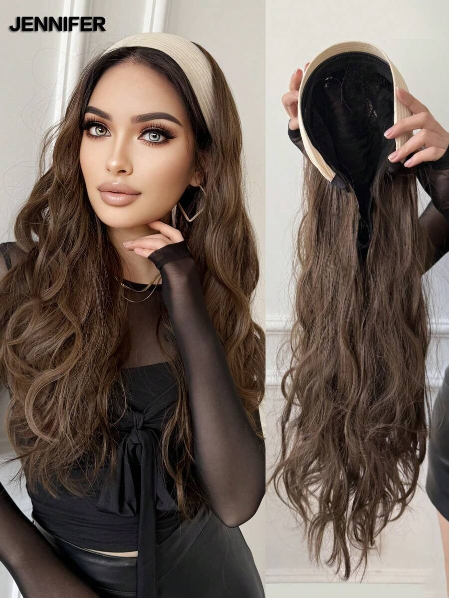 SHEIN باروكة شعر طويلة بعصابة رأس بتموج ناعم