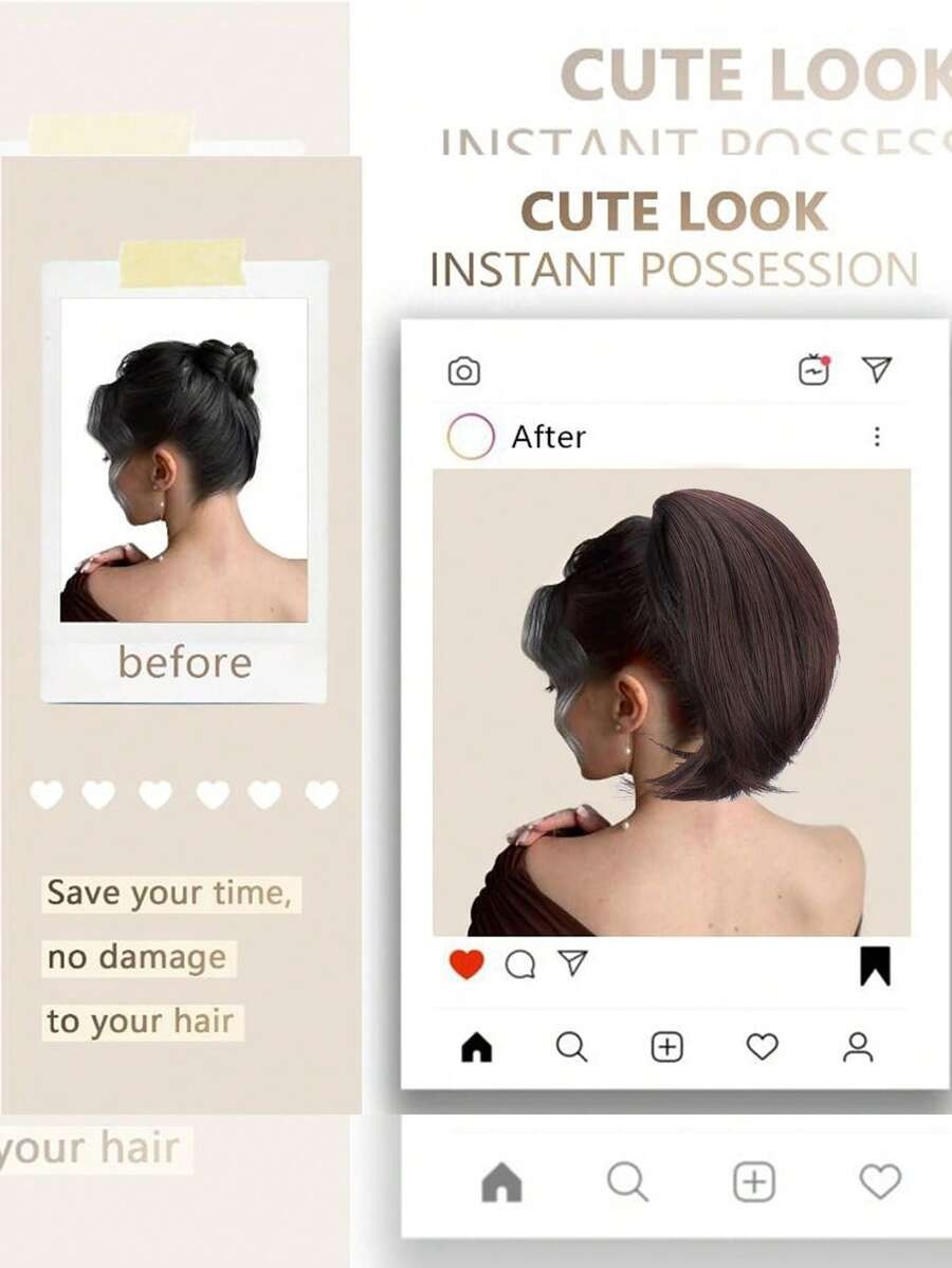SHEIN ذيل حصان صناعي قصير بمشبك  بني داكن ومجعد خفيف