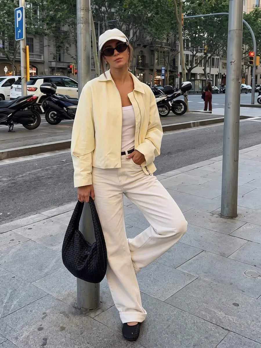 SHEIN جاكيت نسائي قصير مقاوم للرياح بأكمام طويلة وفضفاضة