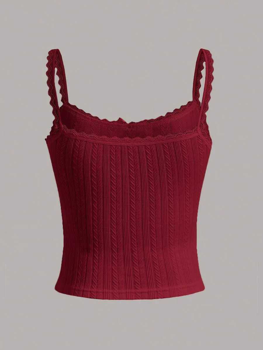 SHEIN MOD بلوزة نسائية بحمالات رفيعة وفيونكة بلون عنابي